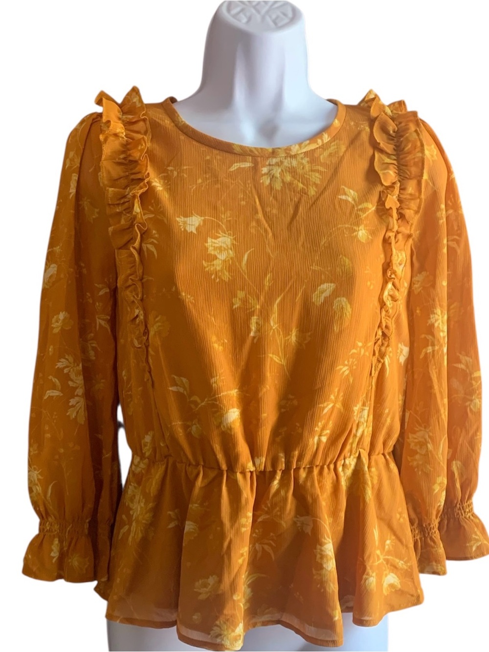 Madewell Mustard Yellow Floral Ruffle Peplum Blouse XXS
